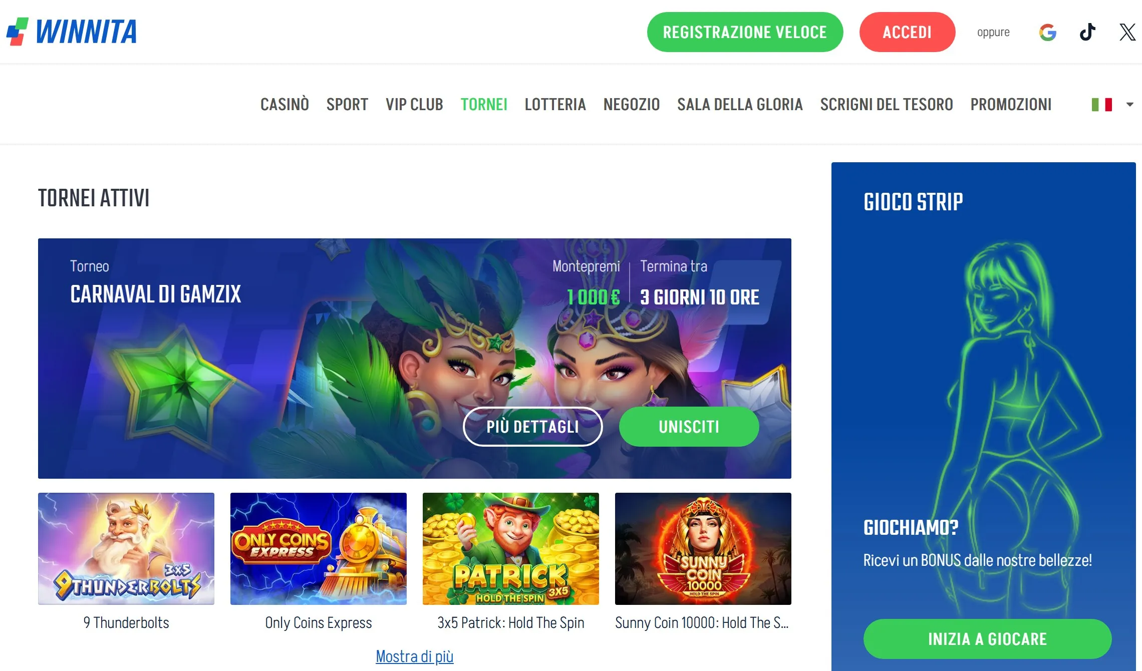 Tornei e classifiche di Winnita Casino